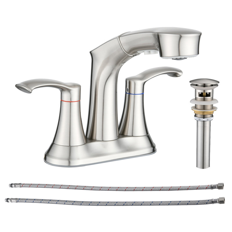 Bathroom Faucet With Pull Down Sprayer, 2 Handles 3 Hole Bathroom Faucet, Brushed Nickel