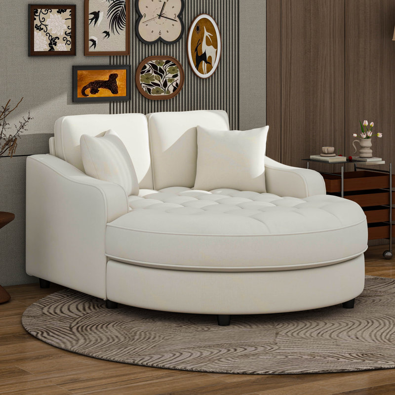 Canapé-lit moderne avec méridienne et coussins détachables, Beige