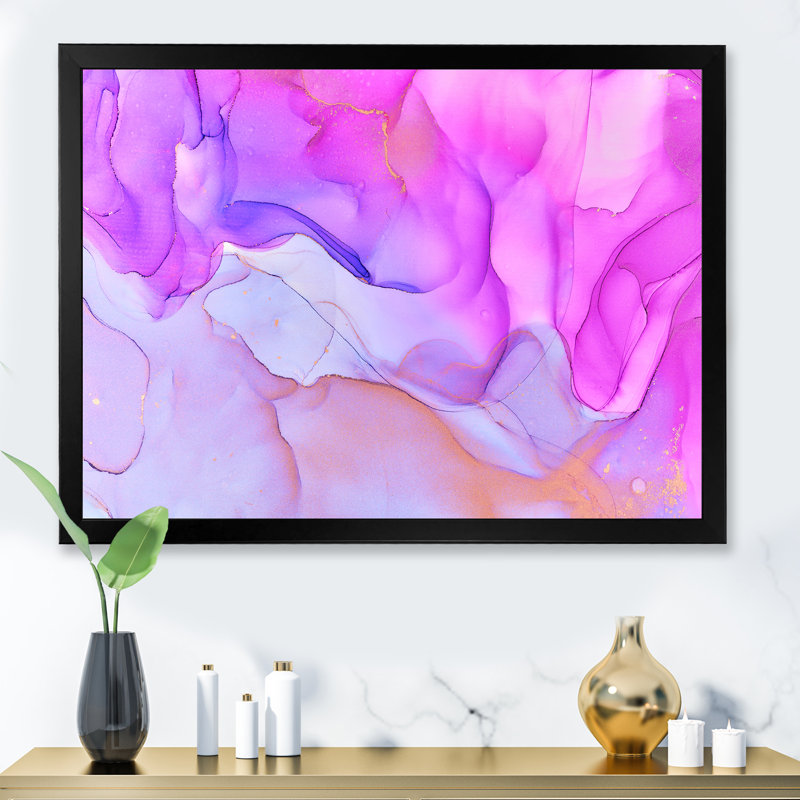«Pink Tender Blue Ink Clouds», reproduction sur toile, H 24 po x l 32 po x P 1 po, Cadre noir
