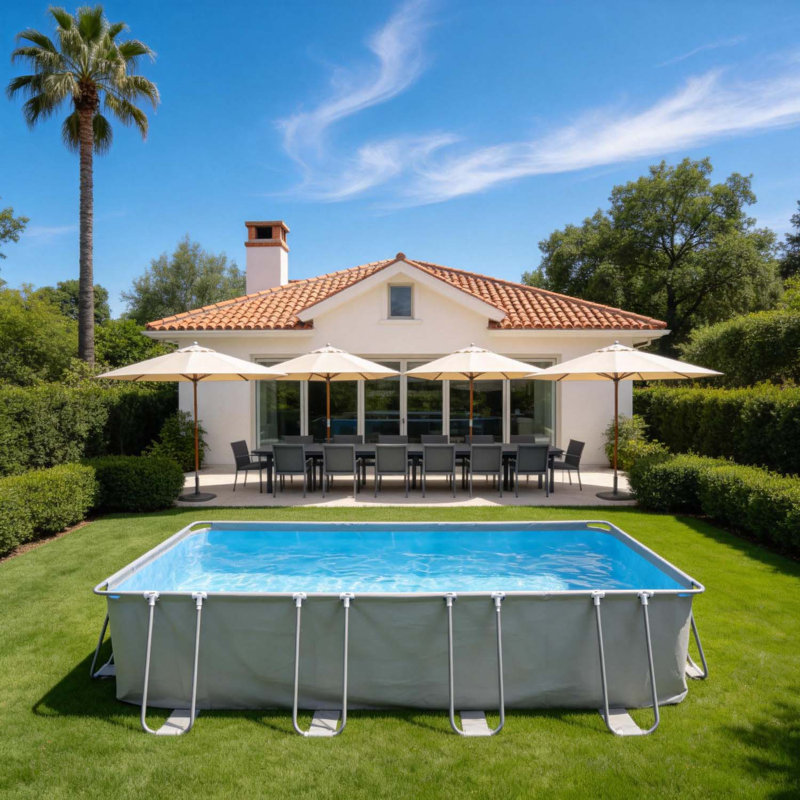 18 Ft. W X 9 Ft. D Grey U-Shaped Frame Pool With Pump