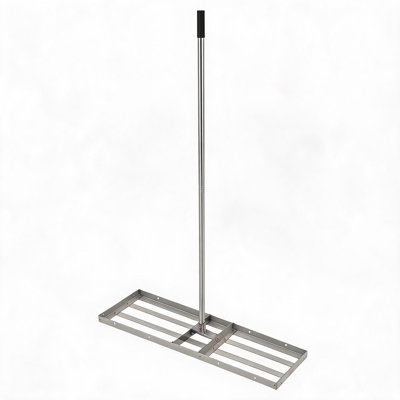 Râteau de nivellement de pelouse robuste Enjyam – 76 cm x 25 cm, acier inoxydable, manche de 183 cm, tête pivotante à 180°, idéal pour le surfaçage, la terre, le sable, les terrains de golf, les VTT/quads/tracteurs, à pousser à la main.