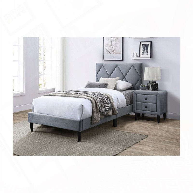Lit double en velours gris