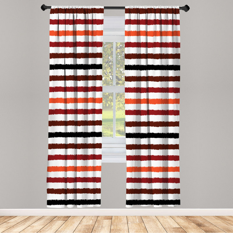 Microfiber Floral Semi-Sheer Rod Pocket Curtain Panels, 28" W x 84" L, Orange/Black