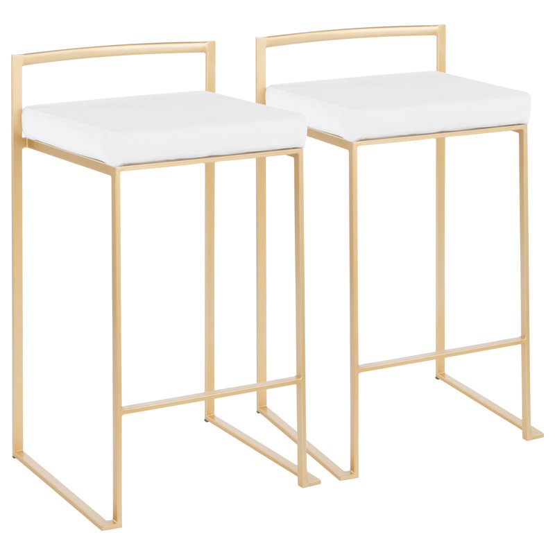 Tabouret de bar et de comptoir Derik, Or, Simili cuir blanc, Tabouret de bar (siège d'une hauteur de 31 po)