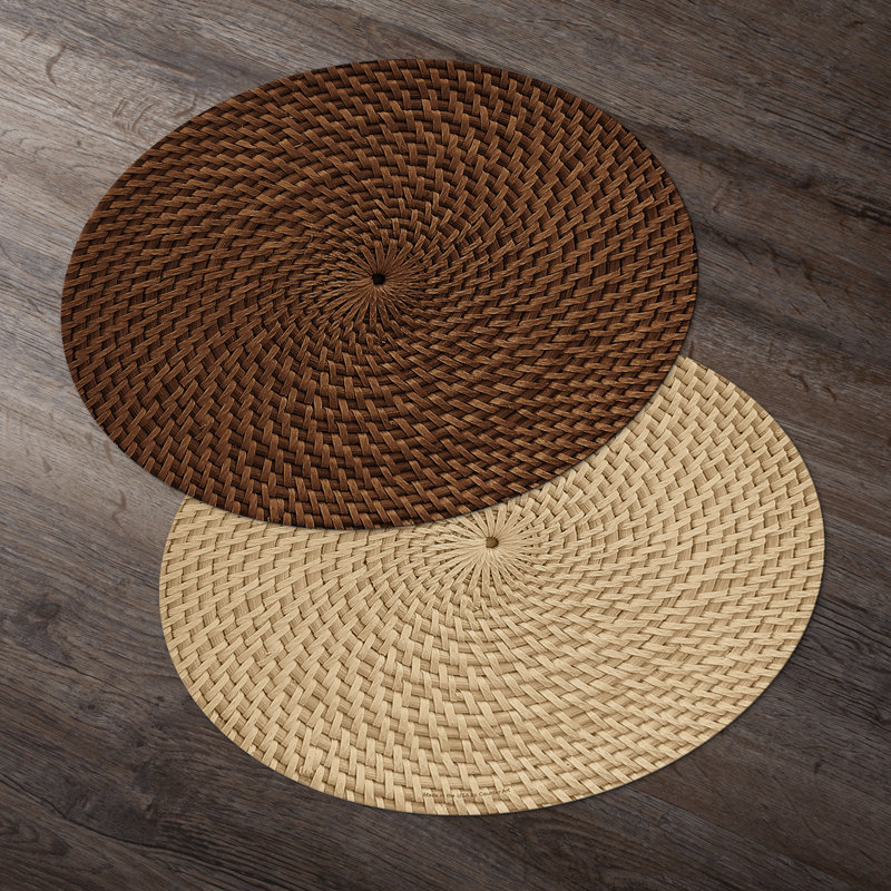 Faux Basket Weave Reversible Round Plastic Placemats, Natural