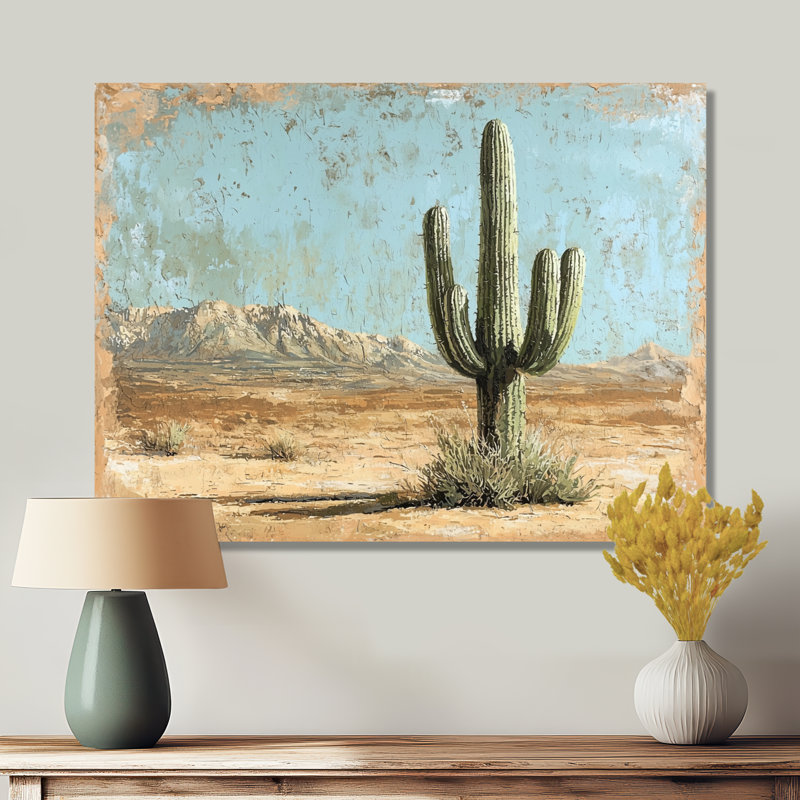 Cactus dans le désert I - art mural cactus, H 12 po x l 20 po, Toile tendue, Ne s’applique pas