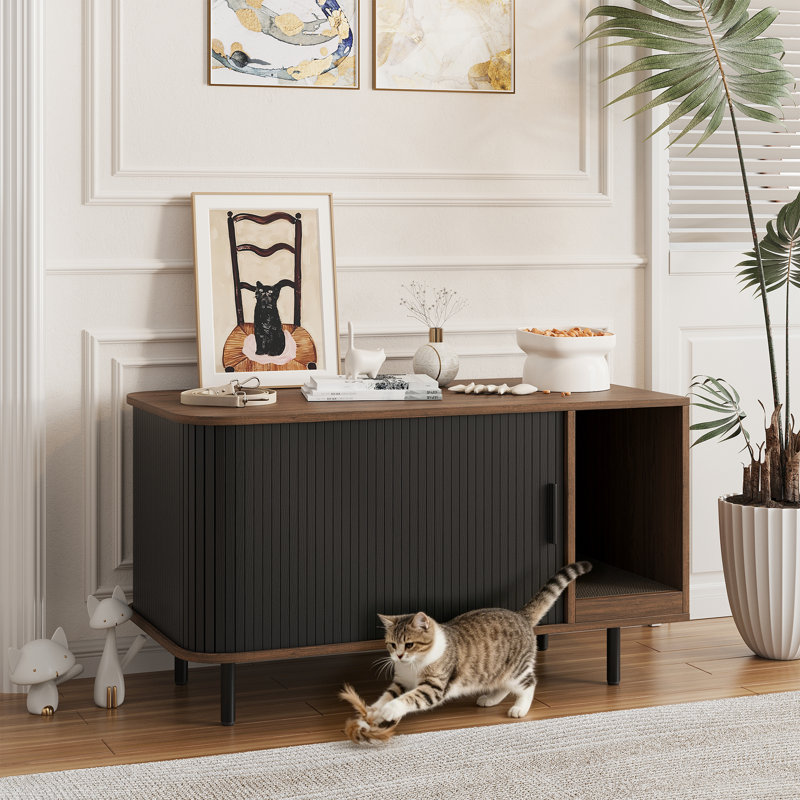 Enceinte de litière pour chat avec bloc-notes pour chat, Noir