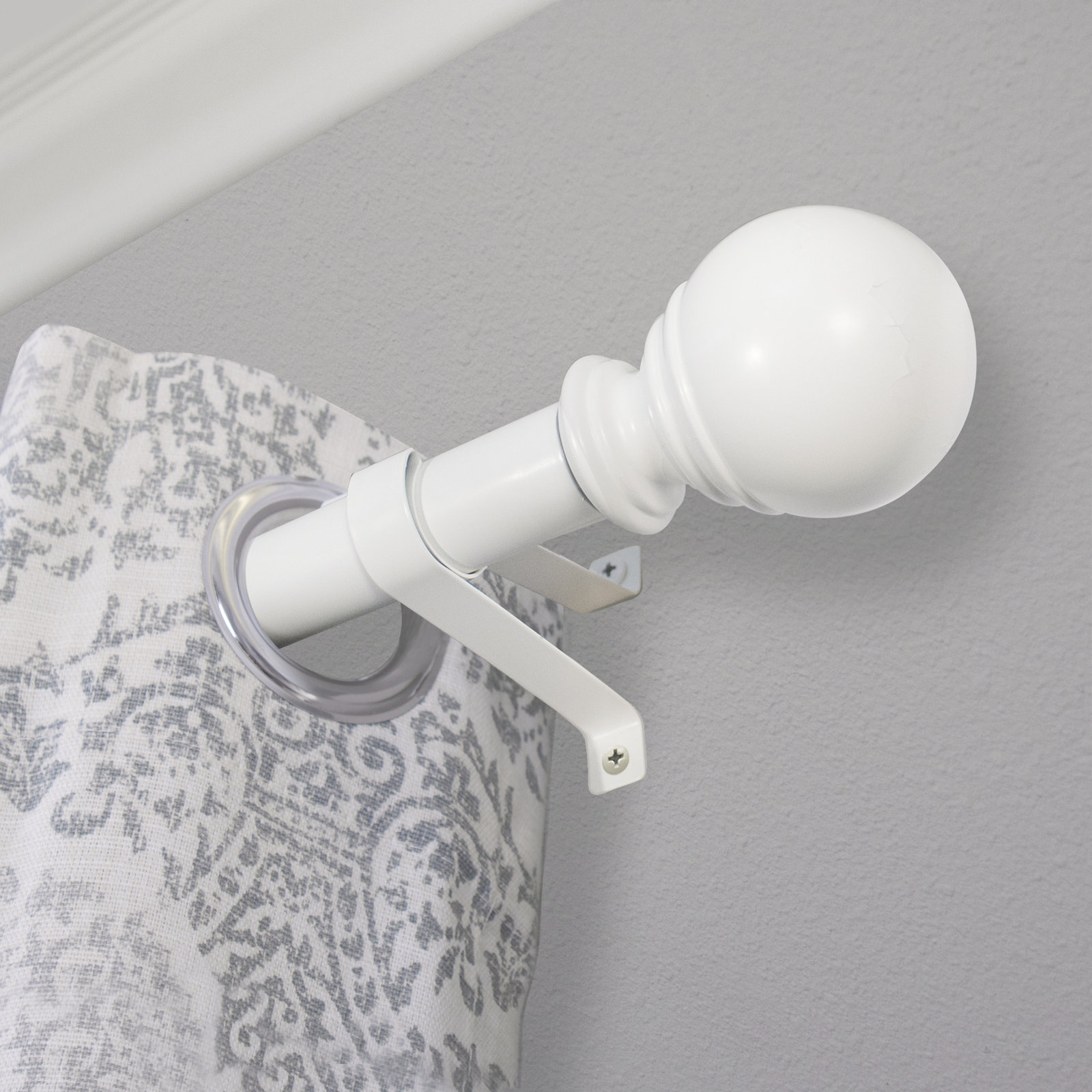 Inman Plastic Adjustable Single Curtain Rod, 2.9" H x 36" - 72" W x 3.25" D, White