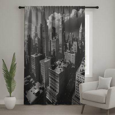 Black Cityscape Window Curtains, Cityscape Sheer & Blockout Curtains - 1 Panel