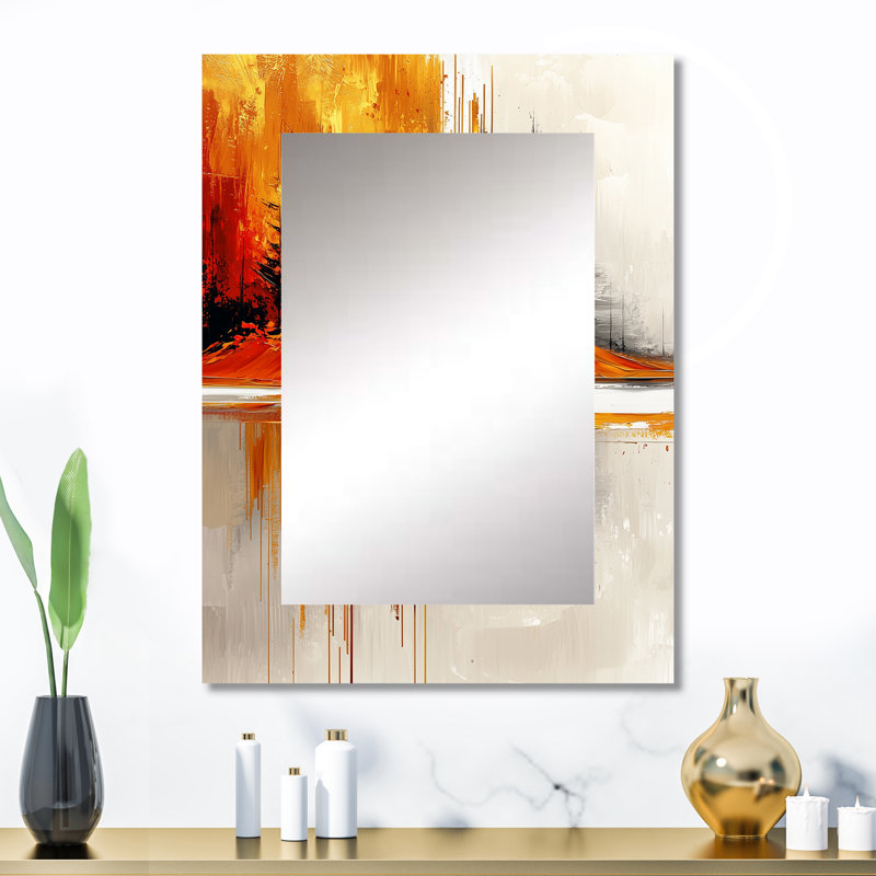 Abstrait forêt d'automne en horizon éthéré II - paysage mural unique, miroir doré, reproduction d'art en métal, 32 po x 24 po