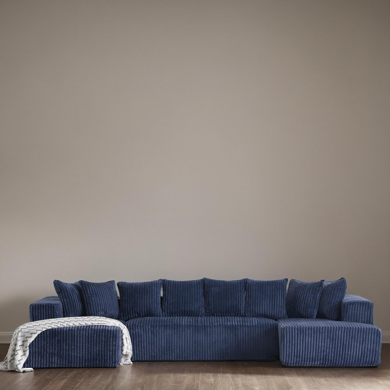 3 - Piece U-Shaped Sectional Sofa Bed Sleeper Couch, Blue Polyester Blend
