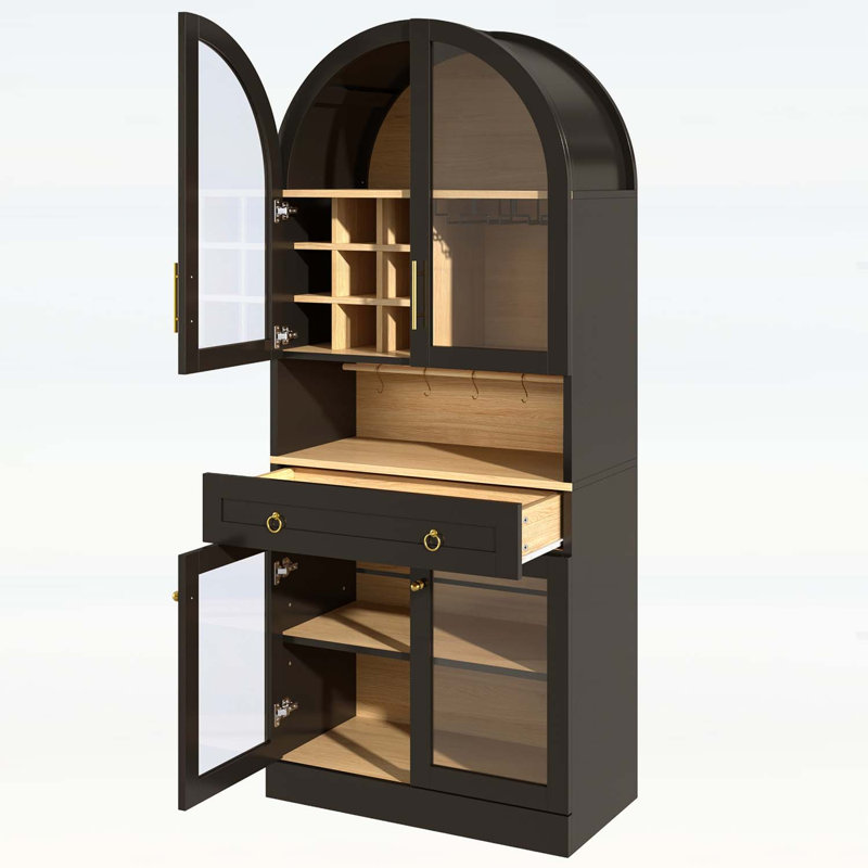 Armoire de bar haute et arquée pour un rangement et une présentation élégants, Black
