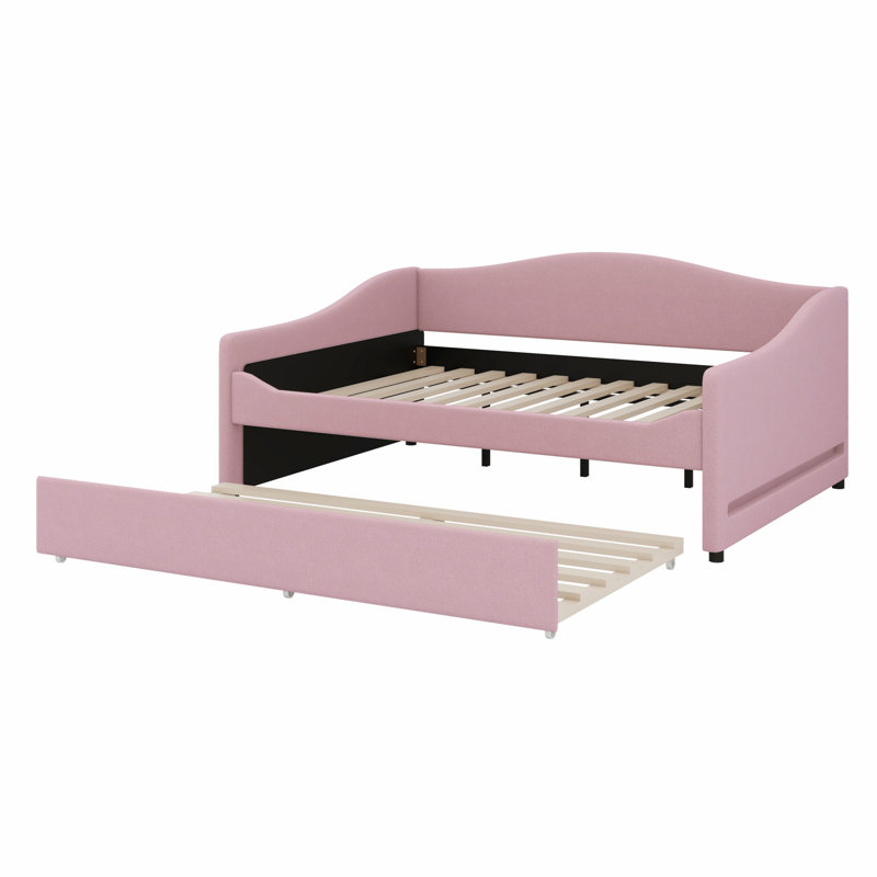 Upholstered Daybed With Light And Trundle, Pink