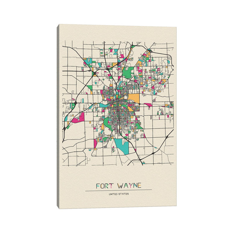 Fort Wayne, Indiana Map by Ayse Deniz Akerman - Wrapped Canvas Gallery-Wrapped Canvas Giclée