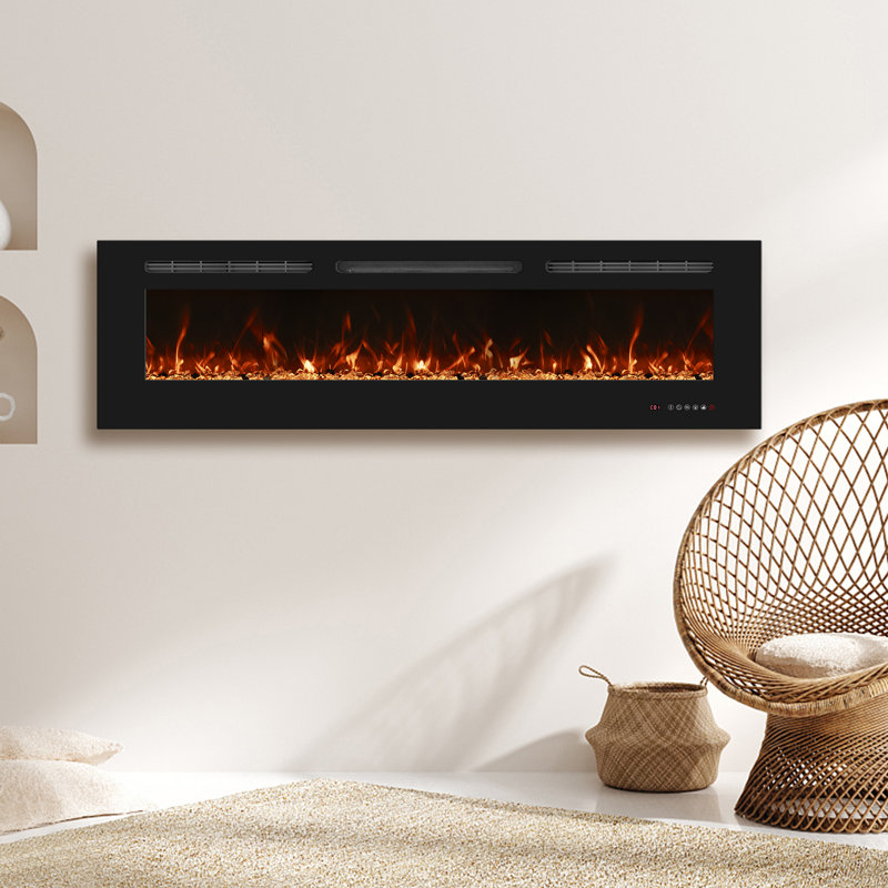 Gidney Black Electric Fireplace, 17.72" H x  60" W x 5.91" D