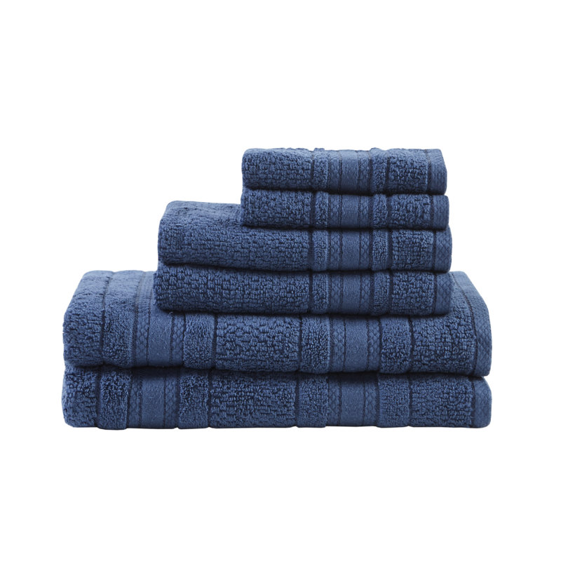 Ensemble de serviettes de bain anti-microbiennes 6 pièces 100% coton Adrien, Bleu