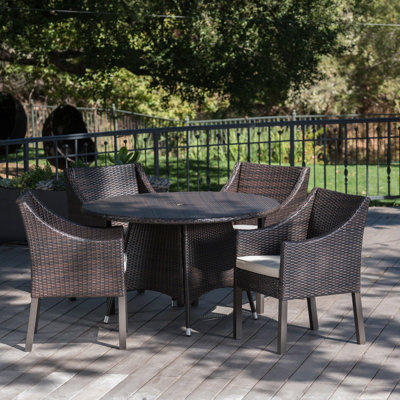 Arevalo Outdoor Wicker 5 Piece Dining Set with Cushions by Ivy Bronx