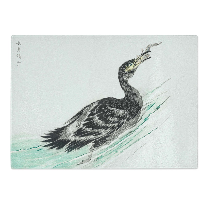 Glass Feeding Cormorant Bird by Numata Kashu Chopping Board, 39 cm W x 28.5 cm L