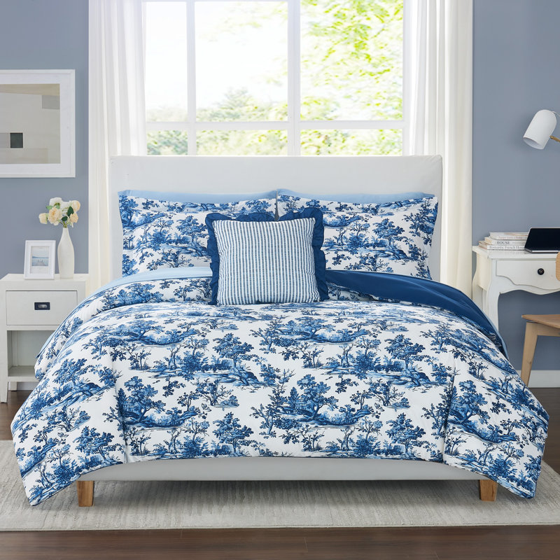 Modern Threads Printed Complete Bed Set - Shaya Toile Design, Full Comforter + 7 Additional Pieces