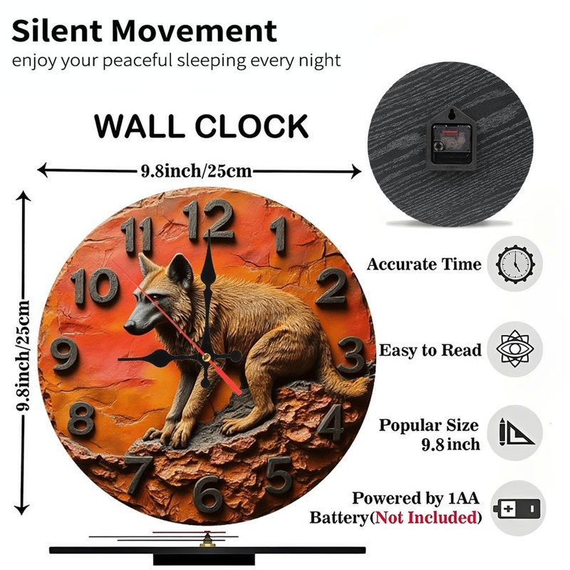 Resin Wolf Wall Clock Orange Sunset