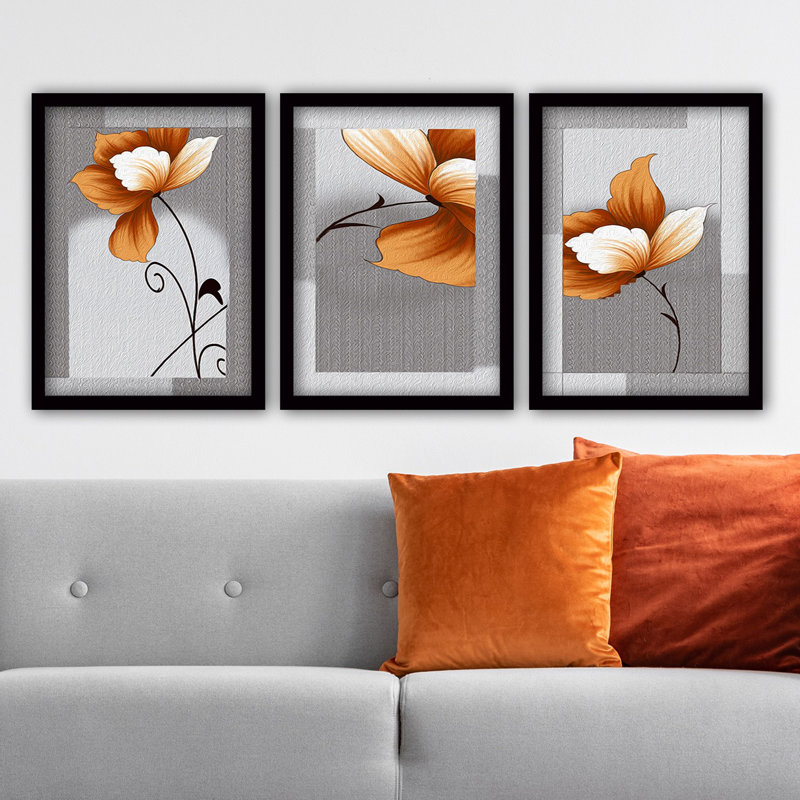 Ensemble de 3 peintures élégantes encadrées décoratives, 13,8 x 17,7 pouces chacune | 100% panneau de fibres à densité moyenne avec cadre en plastique durable, épaisseur: 0,8 pouce | Parfait pour la décoration intérieure, le salon et l'esthétique de bureau