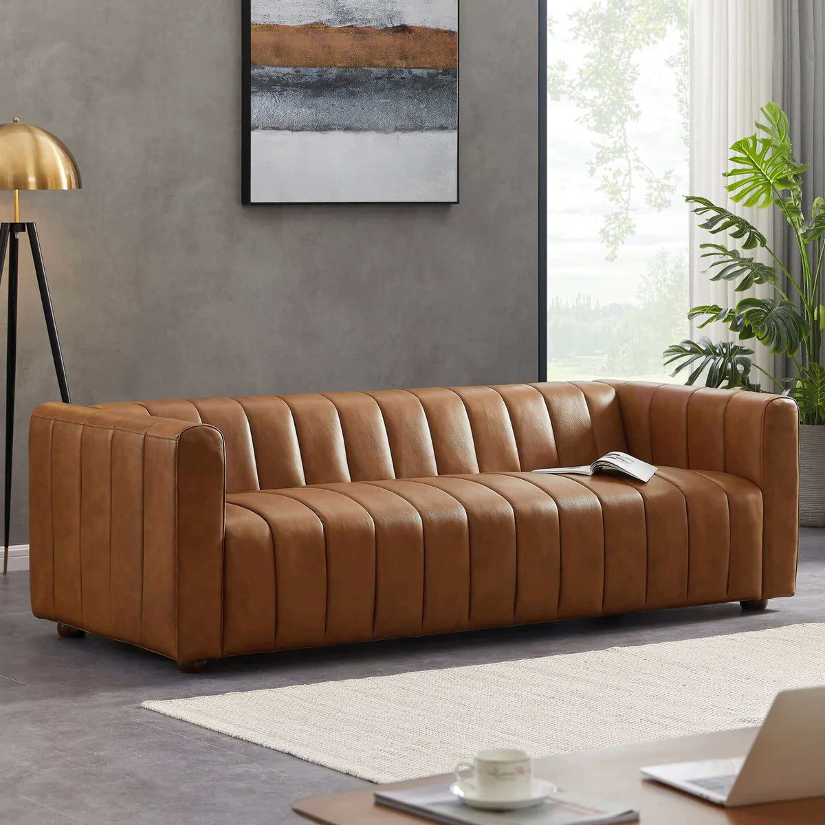 Trent Austin Design Moundville Rectangular Leather Upholstered Sofa In ...