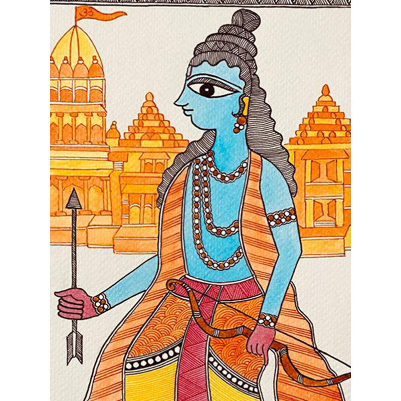 Shri Ram avec un arc et une flèche | Acrylique sur papier fait à la main | Par Priti Dalwadi