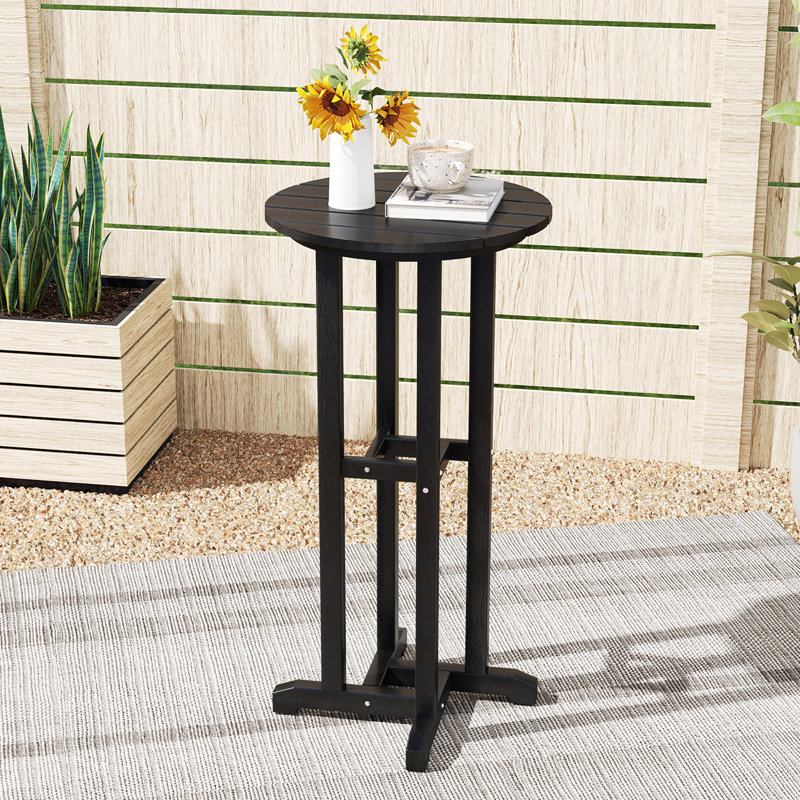 21.5" Round Patio Bar Table with Slatted Table Top, Black