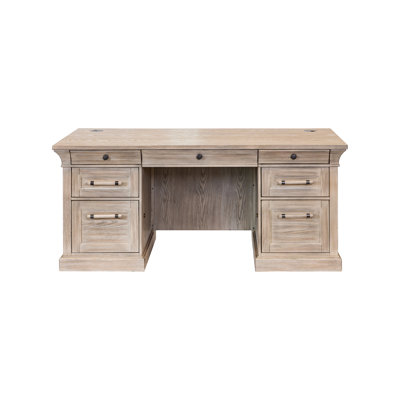 Bureau traditionnel double caisson, bureau de direction, table de bureau, entièrement assemblé, brun