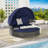 5 Pieces Outdoor Patio Round Daybed Furniture,Wicker Conversation Set With Retractable Canopy, Soft Cushions, And Storable Table For Leisure In Porch Backyard-909988348-909988349