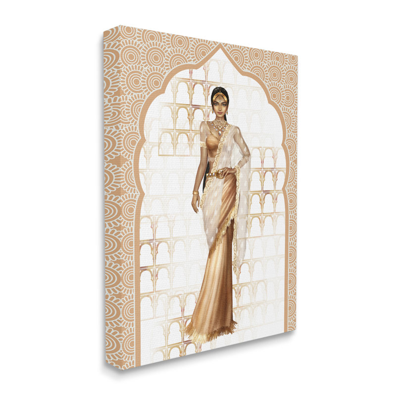 Femme modélisant un mode glamour beige - impression, H 30 po x l 24 po, Toile tendue