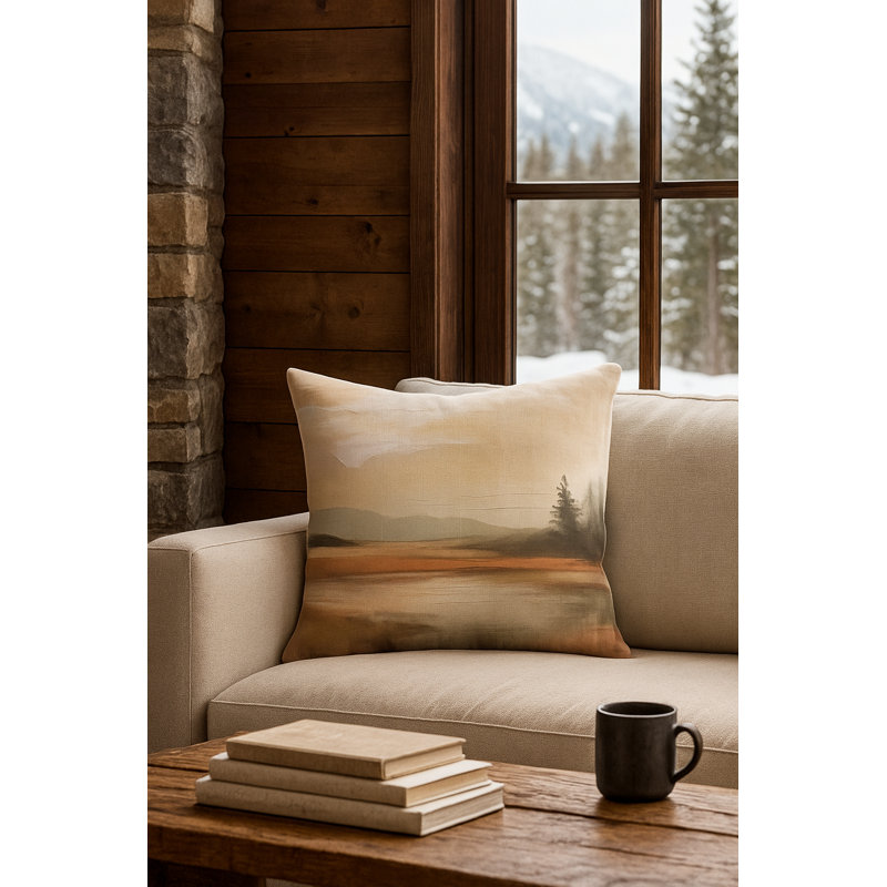 Beige Cozy Cabin Linen Pillow 20x20 with Down Insert, Down Blend