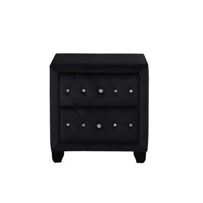 Table de chevet à finition noire avec deux grands tiroirs pour la fonctionnalité de la chambre à coucher