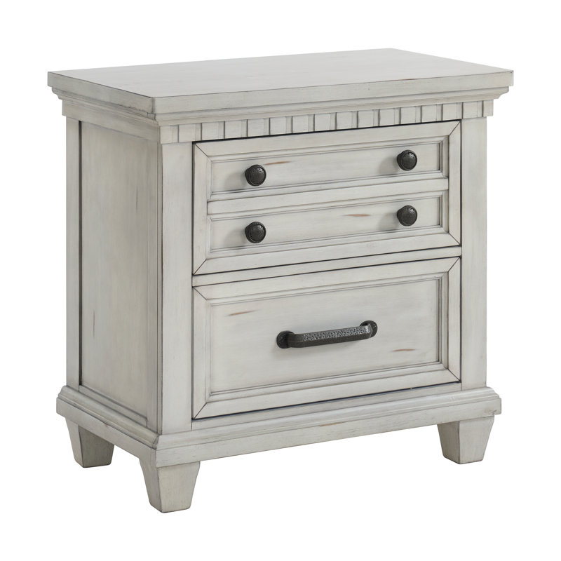 Millwood Pines Aleydis 2-Drawer Nightstand with USB, Antique White