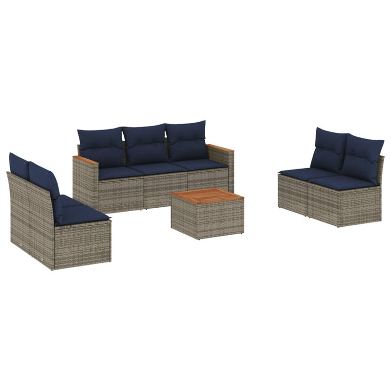 Ensemble de canapé de patio 8 pièces avec coussins en rotin de polyester, Gris, Marine