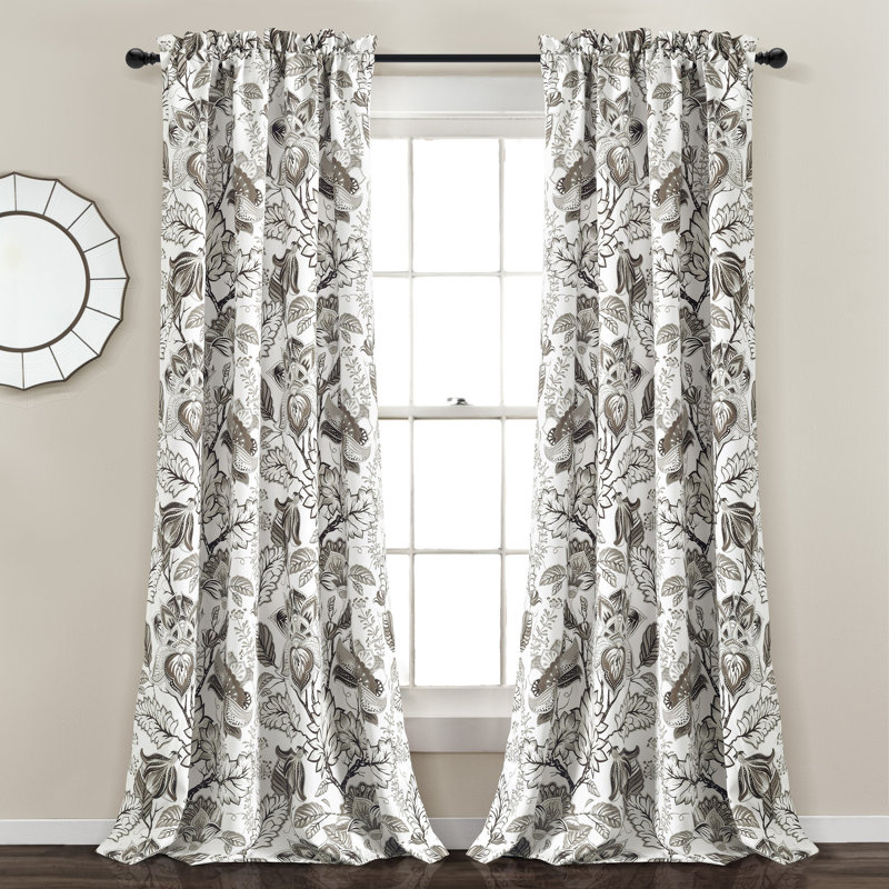 Neutral Floral Jacobean Polyester Blackout Window Panels 52"W x 84"L