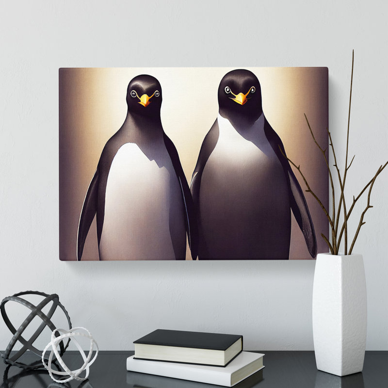 Pair Of Penguins - Wrapped Canvas, 40cm H x 60cm W x 3cm D