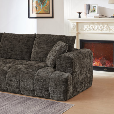 Luxury Chenille L-Shaped Oversized Sectional Sofa - Minimalist Design Sleeper Couch For Living Room, Apartment & Reception, No Assembly Required