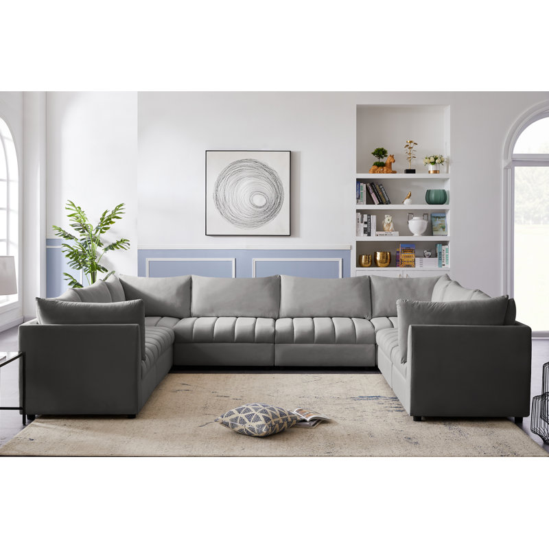 Canapé modulaire réversible en velours de 140 po de large Hertling, Velours gris