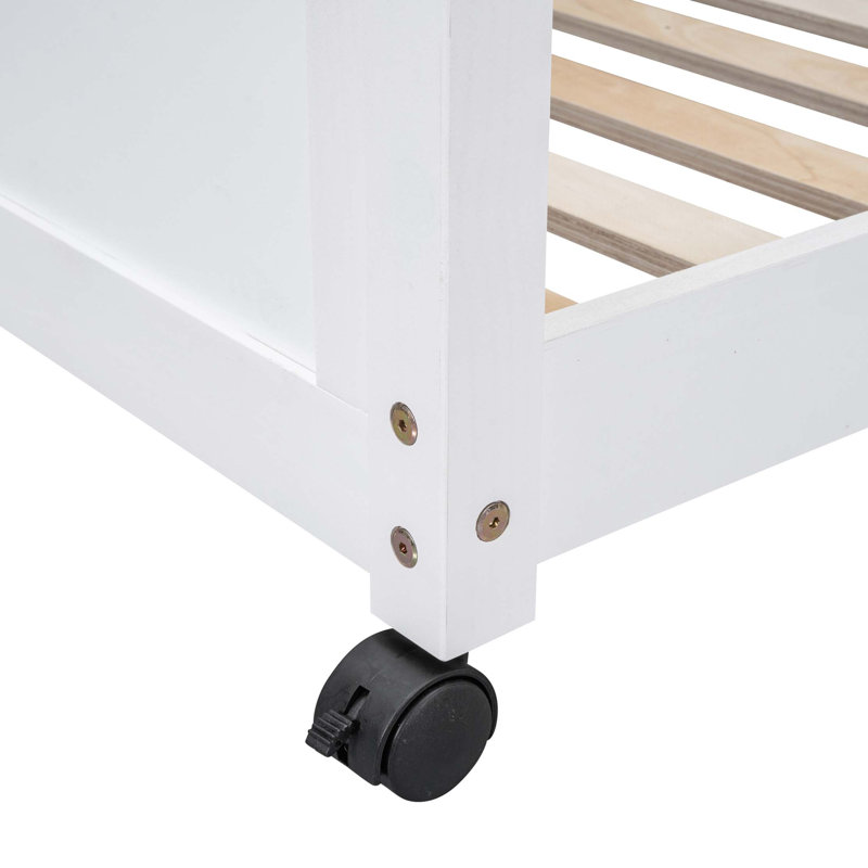 Lit double superposé double avec bureau intégré et rangement, Blanc