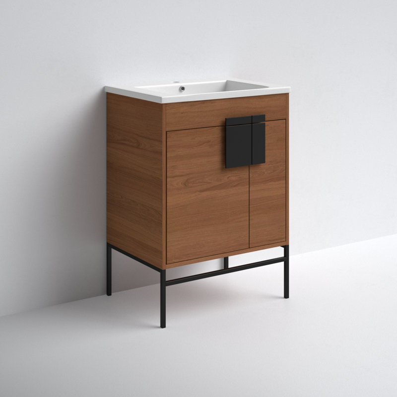 Maisie 24'' Single Bathroom Vanity with Solid Wood Top, Black Matte, Spicy Walnut