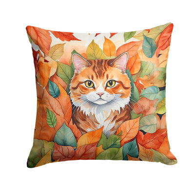 Foldex Exotic Fold Cat in Fall Leaves Throw Pillow