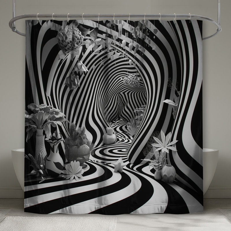 Rideau de douche noir et blanc à rayures très long, 70in W x 84in H