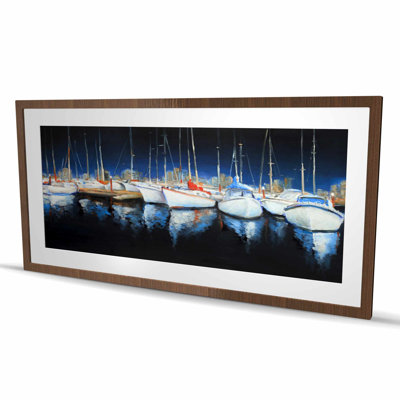 Evening at the Marina - Contemporary Blue Framed Print Decor