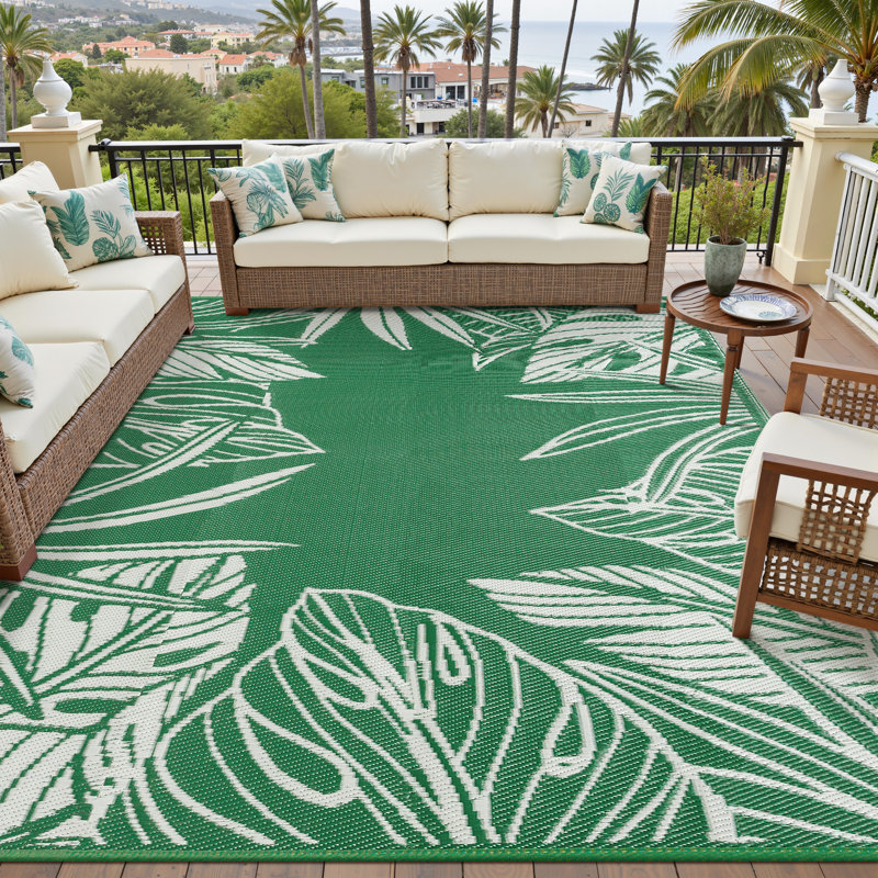 Tapis extérieur tressé à motif floral Ellie, Rectangle 9 pi x 12 pi