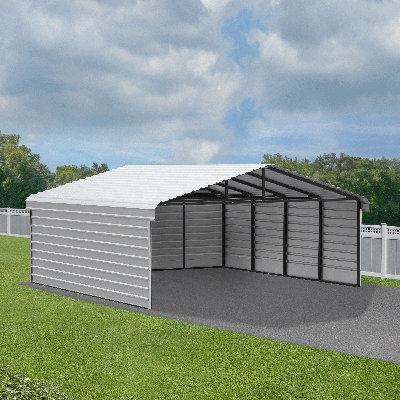Steel Carport With 3 Wall Kits, 20X20X07