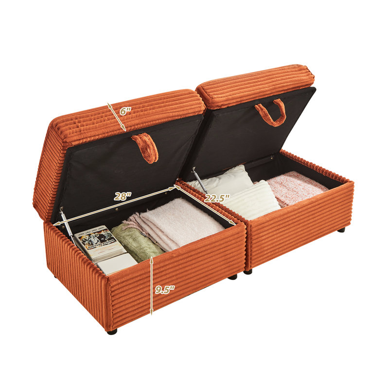 Velours côtelé moelleux confortable avec repose-pieds double, plateau de table, mousse orange + ressort, espace de rangement, tissu surdimensionné de qualité méridienne, accoudoir multifonctionnel