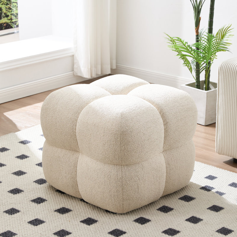 Robertas 53cm Wide Modern Upholstered Tufted Square Ottoman Footstool Accent Stool for Living Room Bedroom, Beige