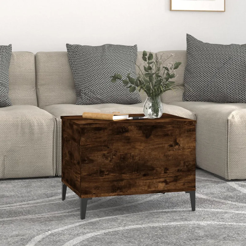 Allishia Lift Top Four Leg Coffee Table with Storage, Smoked Oak, 60x44.5x45 cm