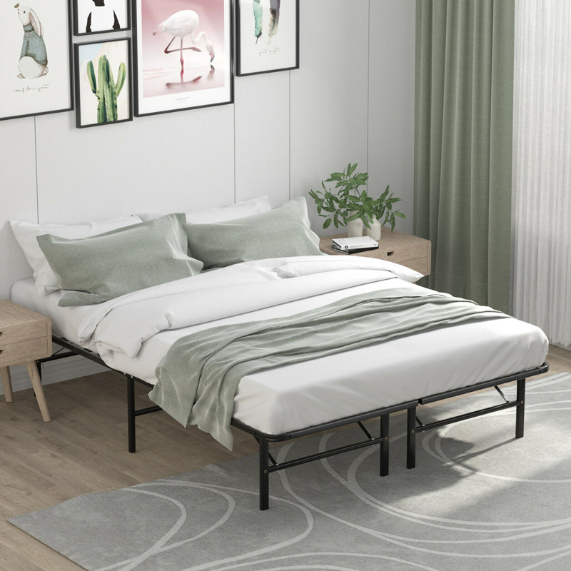Alwyn Home 14'''' Twin Size Metal Platform Bed Foldable Mattress Foundation Tool-free Assembly, Queen